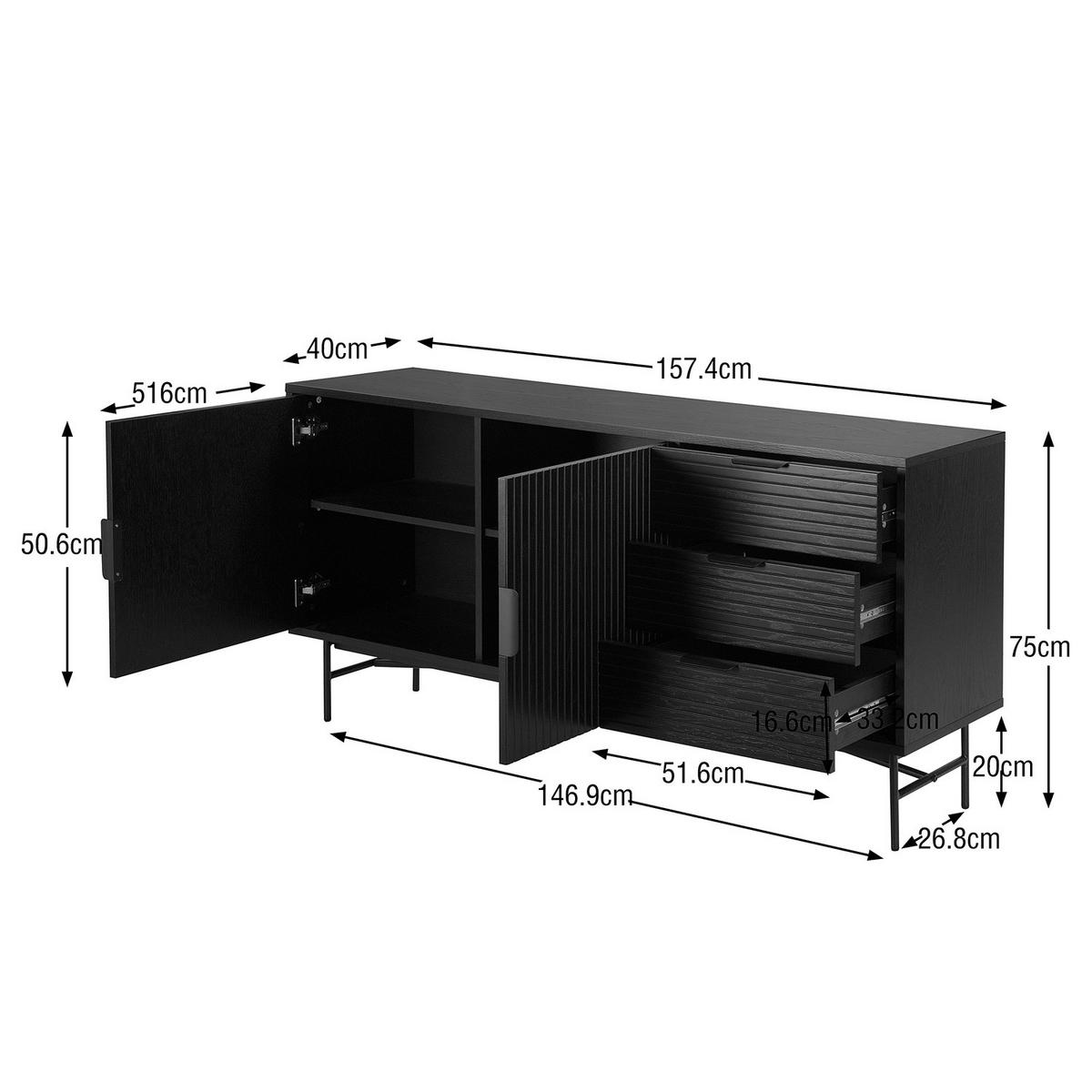 SIDEBOARD mit 2 Türen - Eichefarben/Schwarz, Holzwerkstoff/Metall (160/75/40cm) - home24