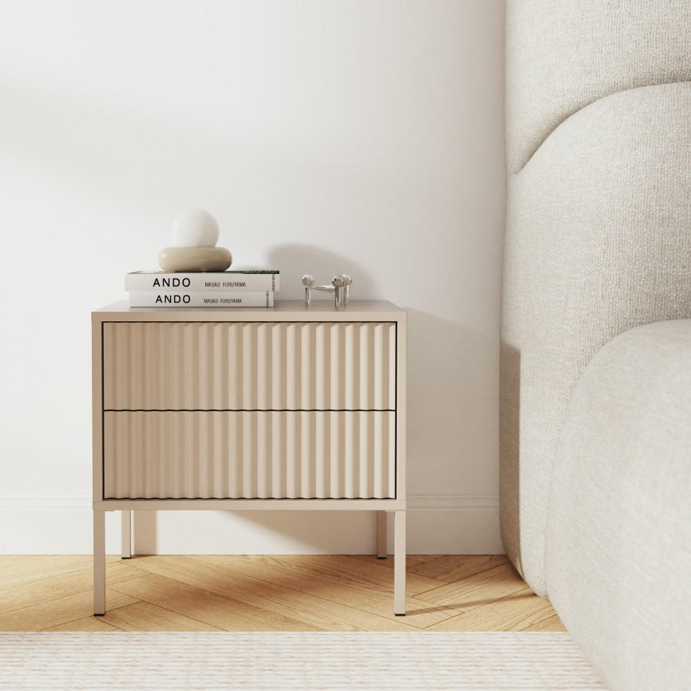 NACHTTISCH Noto mit 2 Schubladen und geriffelten Fronten, 54 cm - Kaschmir, Holzwerkstoff (54/38/53cm) - Beautysofa