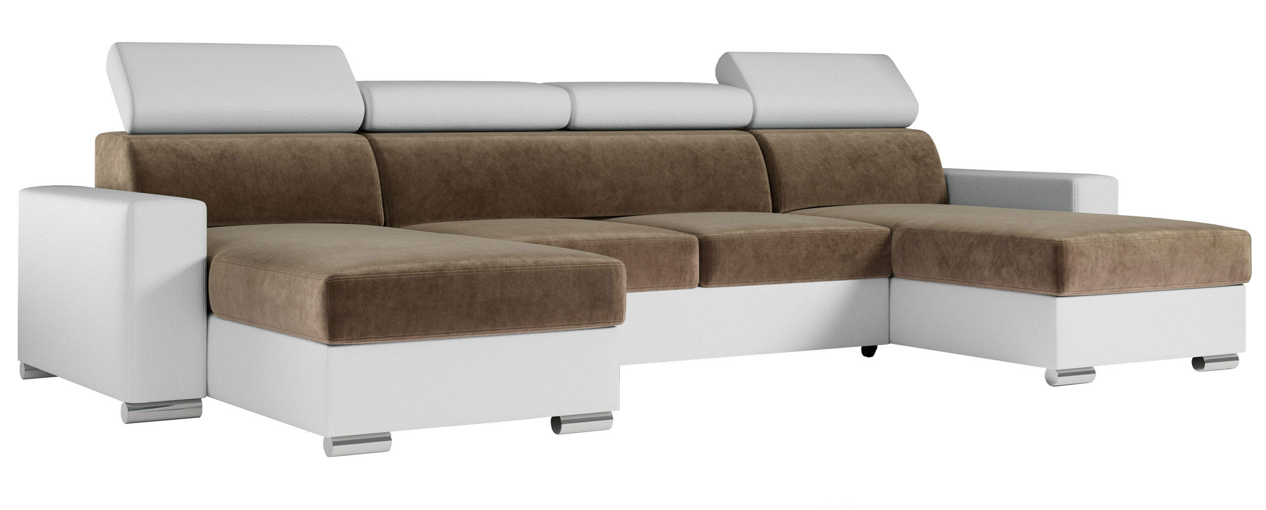 WOHNLANDSCHAFT FOX U Braun/Weiß - Velvet/Kunstleder - Silberfarben/Braun, Kunststoff/Textil (306/98/168cm) - MKS