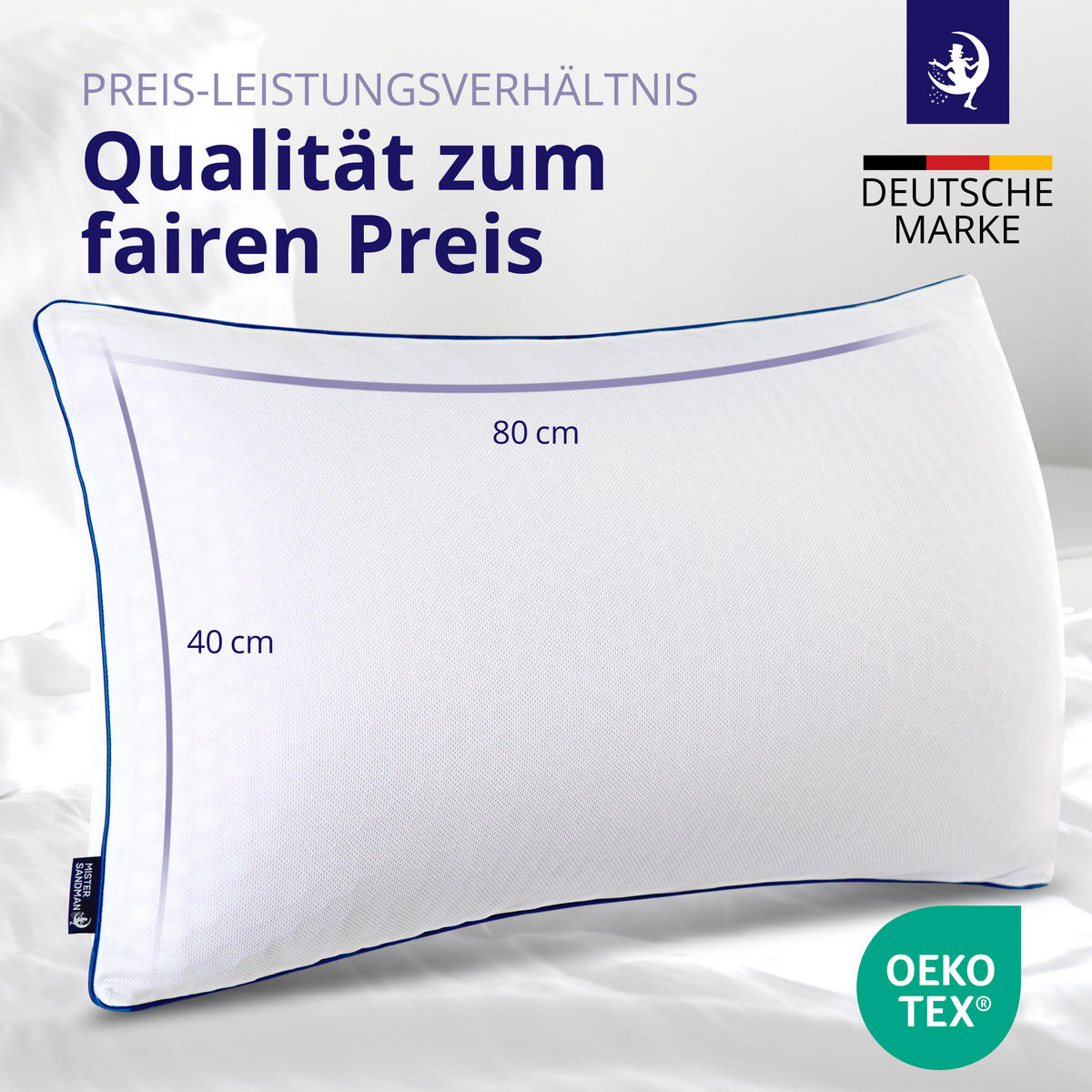 NACKENKISSEN 40x80 cm - Orthopädisches Kissen mit Memory Foam - kühlend und formstabil - für erholsamen Schlaf - Weiß, Textil (40/80cm) - Mister Sandman