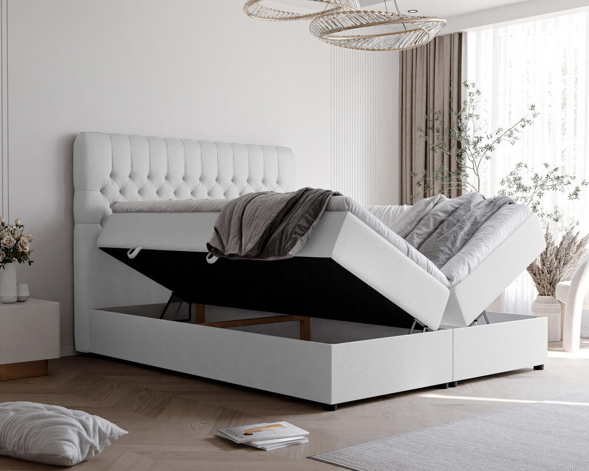 BOXBETT 160x200 cm mit Topper - Weiß, Holzwerkstoff/Textil (160/200cm) - Idohome
