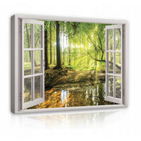 LEINWAND BILDER Fenster Wald Wohnzimmer 100x70 - Multicolor, Holzwerkstoff (100/70cm) - Wallarena