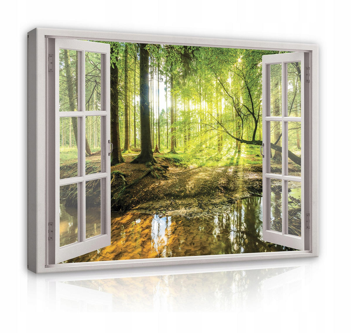 LEINWAND BILDER Fenster Wald Wohnzimmer 100x70 - Multicolor, Holzwerkstoff (100/70cm) - Wallarena