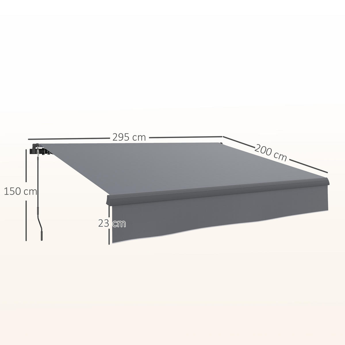 MARKISE mit Kurbel, UV-Schutz, 295 x 200 cm, Grau - Grau, Metall (295/400/200cm) - Vallsero
