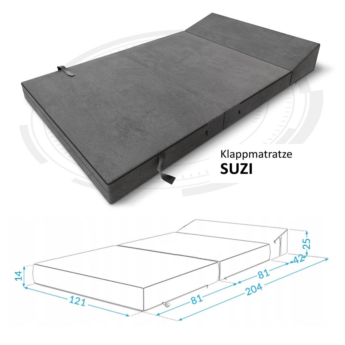 KLAPPMATRATZE SUZI MAXI - Graphitfarben, Textil (120/200cm) - FDM