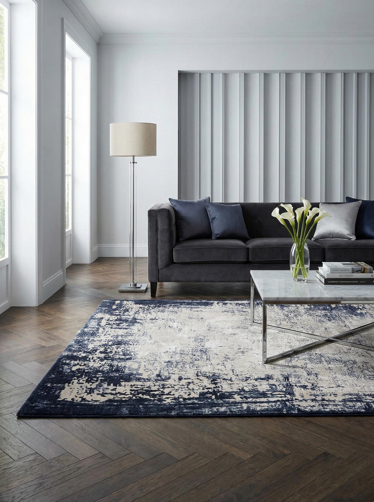 TEPPICH Velours abstrakt mit Bordüren TIBER-Rieti, Dunkelblau 200x290 cm - Blau, Textil (200/290cm) - KADIMA DESIGN