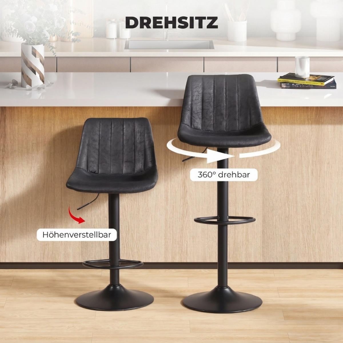 BARHOCKER DE-36070 2er Set mit Mikrofaserbezug Schwarz - Schwarz, Metall (43/110/46.5cm) - ComfortXL