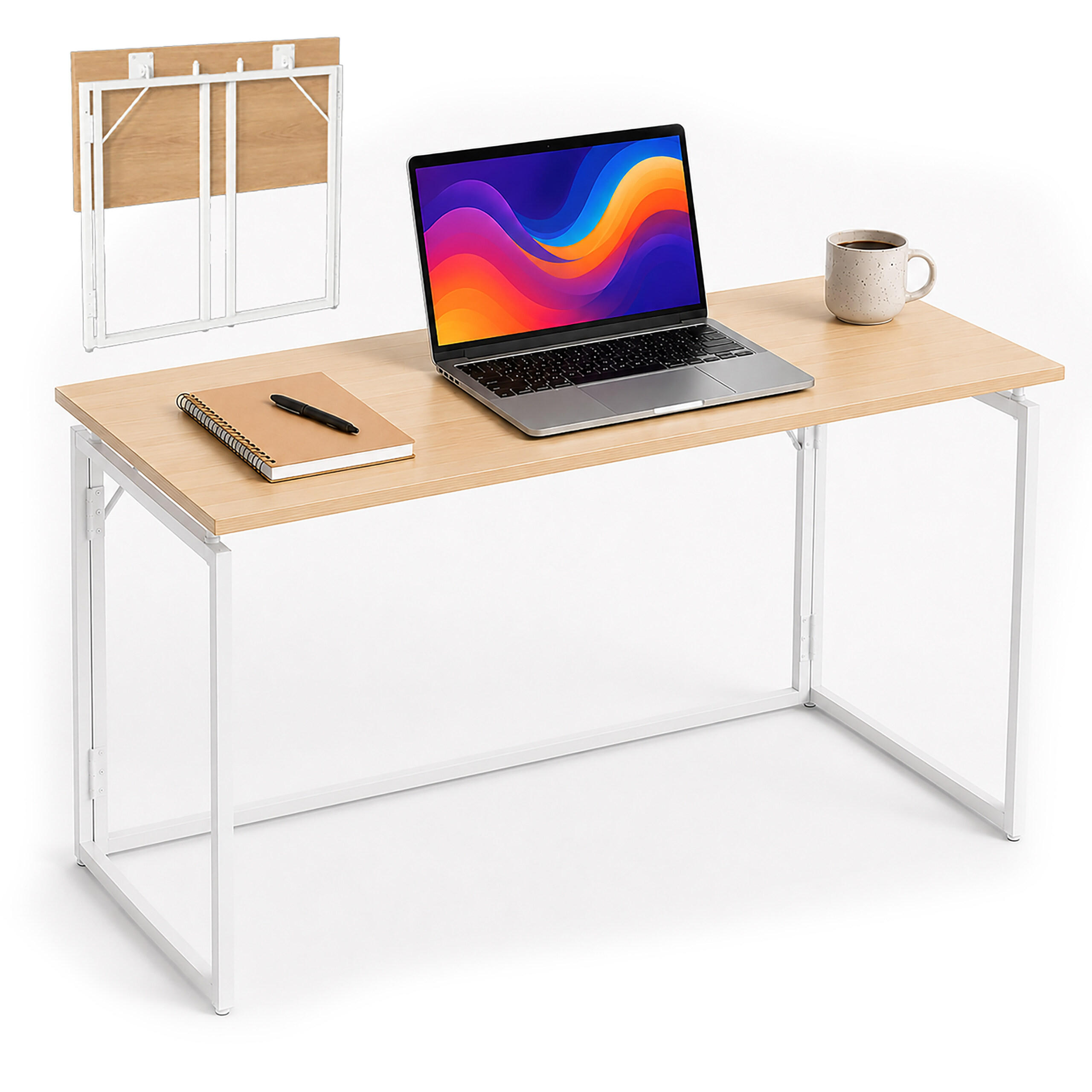 SCHREIBTISCH Natur-Weiß klappbar 100x50 cm - Hellbraun, Holzwerkstoff/Metall (50/100/74cm) - Relaxdays