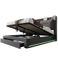 POLSTERBETT 160/200 cm Dunkelgrau mit hydraulischem Bettkasten und LED-Beleuchtung - Dunkelgrau, Textil (160/200cm) - OKWISH