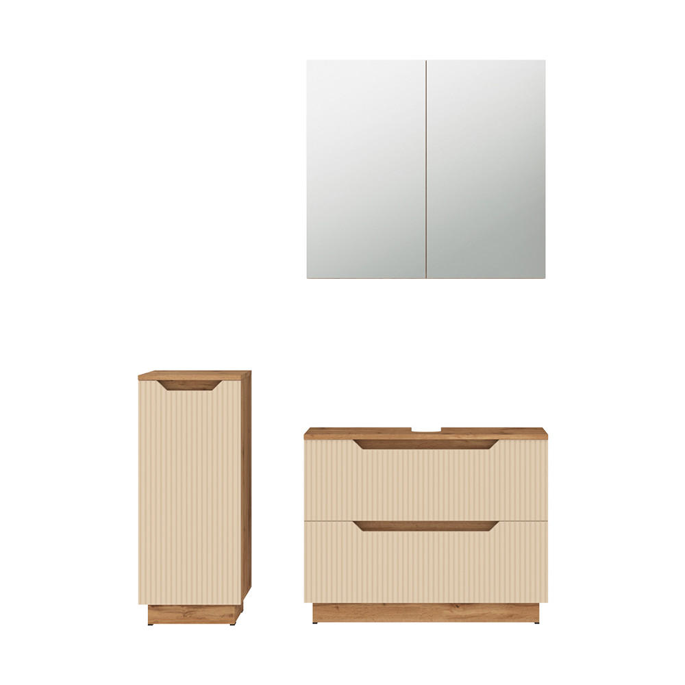BADMÖBEL-SET Lotta Eiche/Kaschmir gestreift 3 Teile - Kaschmir/Eichefarben, Holzwerkstoff (79.6/62.5/32cm) - Vicco