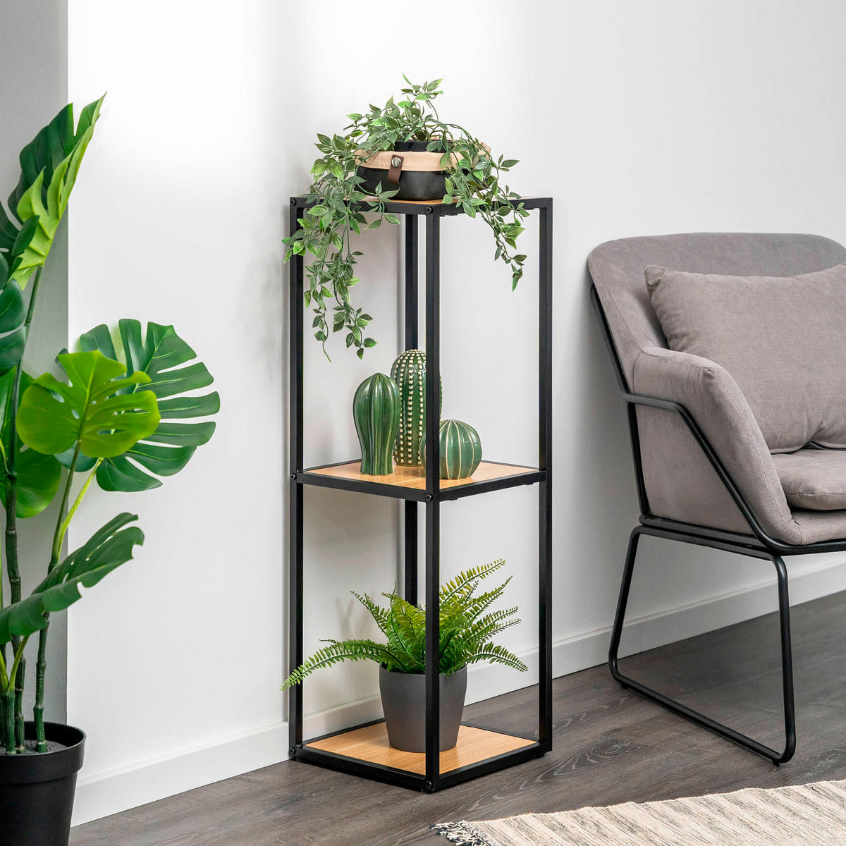 STAND-REGAL, Metall, schwarz - Schwarz, Metall (30/89/30cm) - eluno