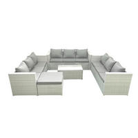 GARTENSET mit 3-SITZER SOFA,COUCHTISCH Polyrattan Hellgrau-Mix 10-Sitzer - Hellgrau/Grau, Glas/Kunststoff - Fimous