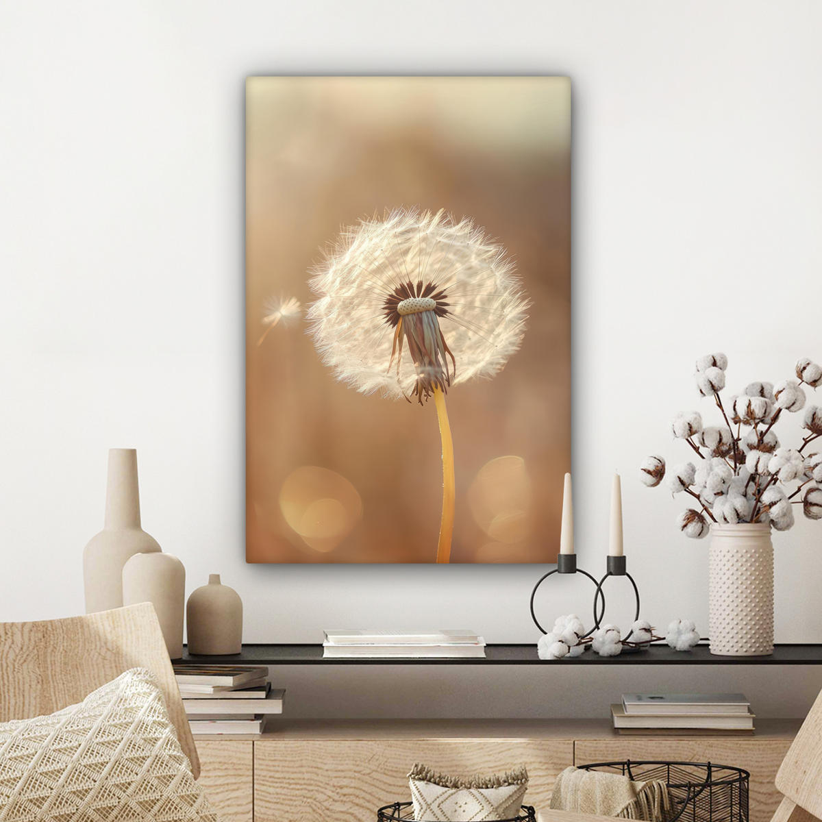 LEINWANDBILD Löwenzahn - Beige - Natur - Blume 60x90 cm - Hellbraun, Textil (60/90cm) - MuchoWow