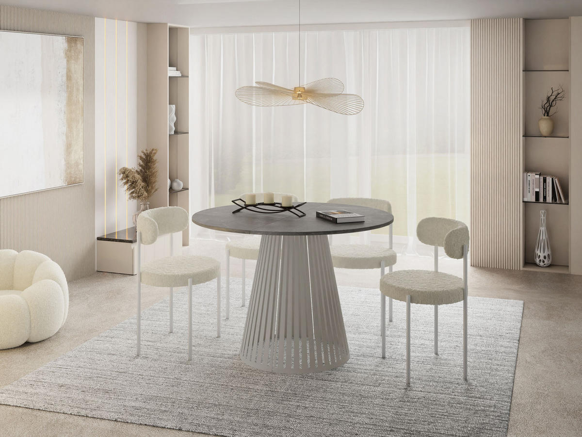 ESSTISCH Naro rund ausziehbar mit Lamellen-Metallgestell in Grau-Beige, Grauer Beton 100-180/100/76 cm - Kaschmir/Hellgrau, Holzwerkstoff/Metall (100/100/76cm) - WFL GROUP