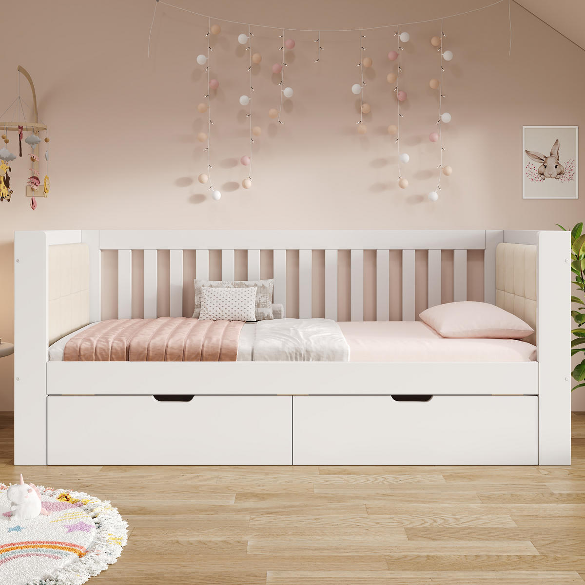 BETT 90/200 cm in Weiß mit 2 Schubladen Holz - Weiß, Holz/Holzwerkstoff (90/200cm) - CHICFURN