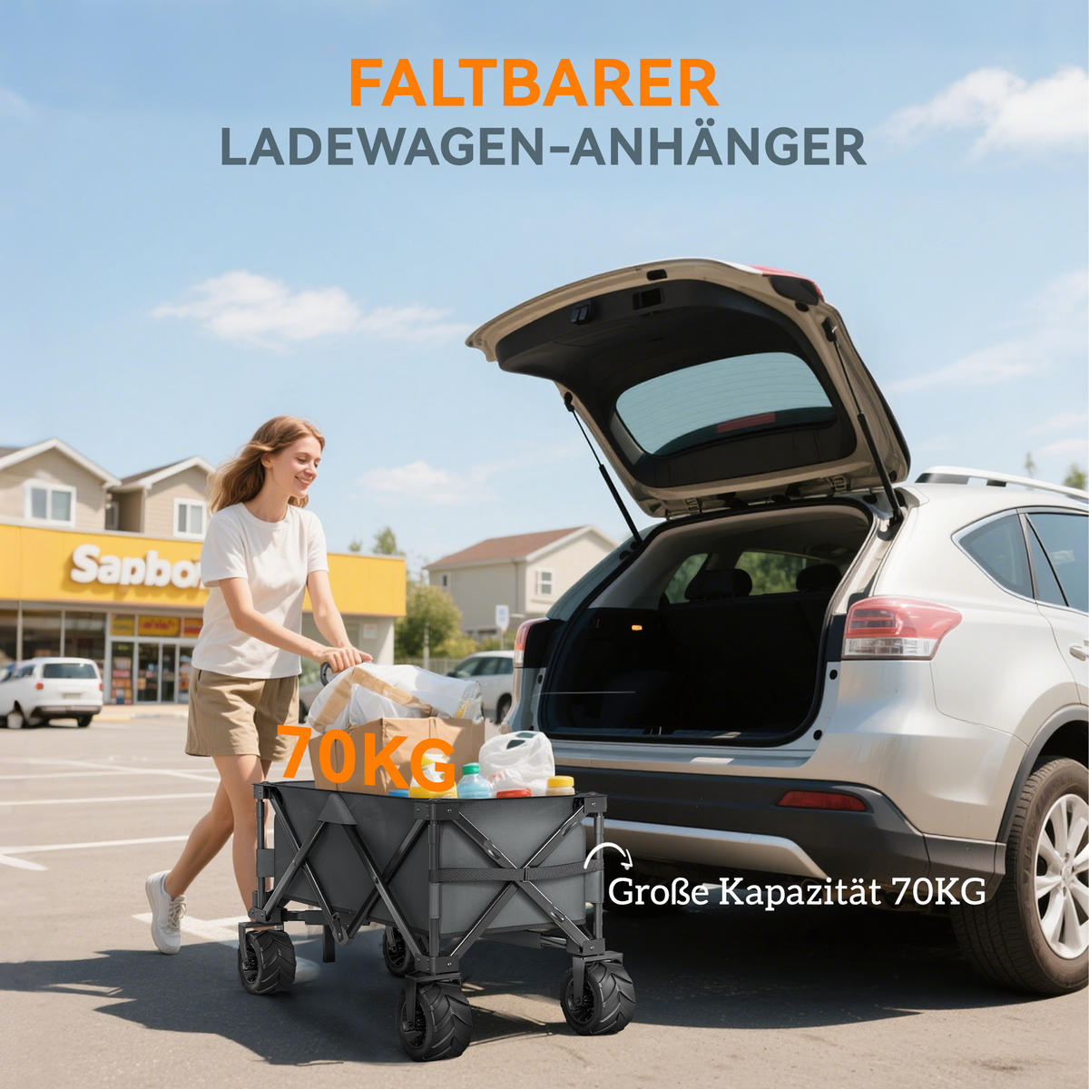 GARTENWAGEN DE-10507 faltbar, 360°-Räder, 70 kg Dunkelgrau - Dunkelgrau, Metall (55/91/108cm) - ComfortXL