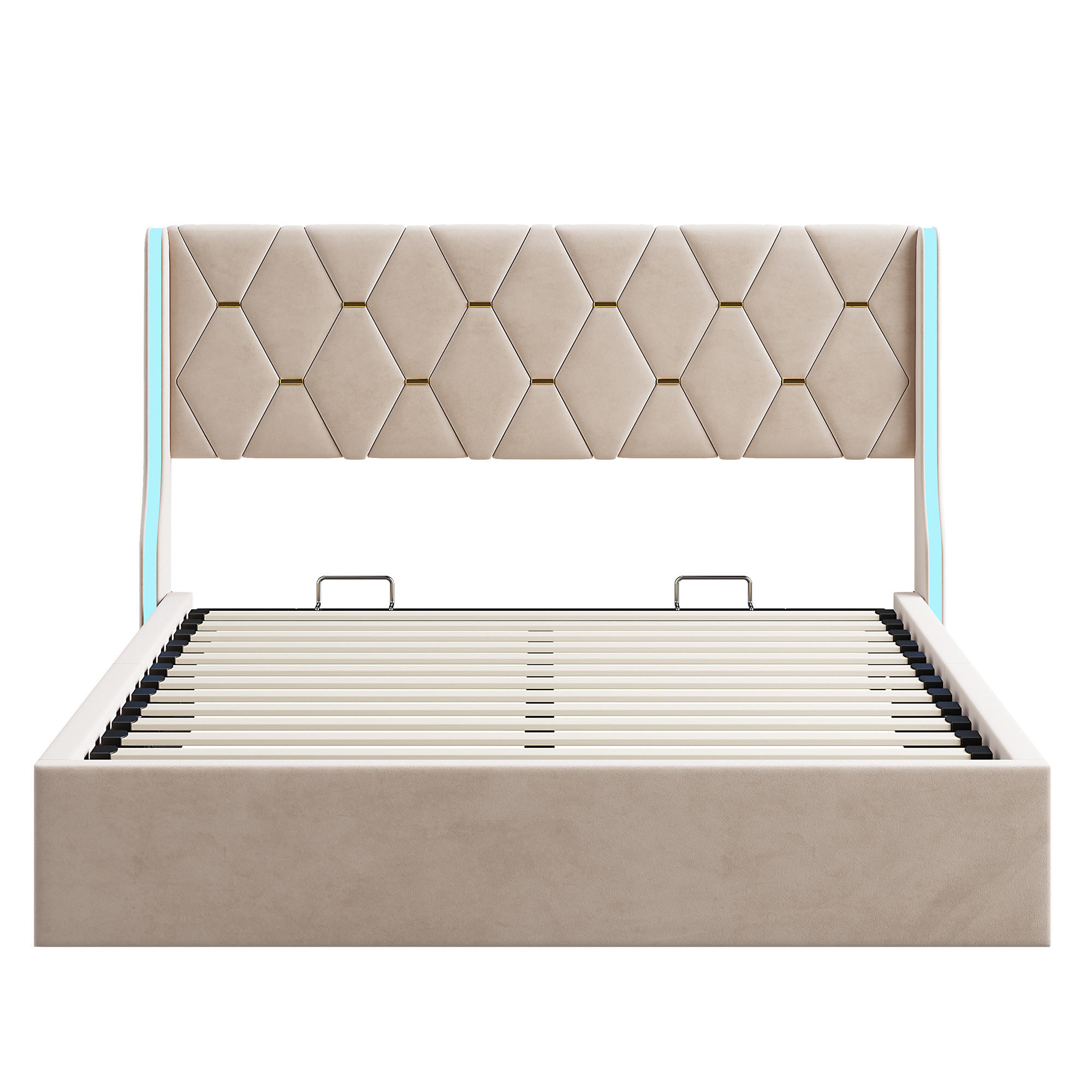 POLSTERBETT 140x200 cm LED Kopfteil Lattenrost Samt beige - Beige, Holz (140/200cm) - LEBENLANG