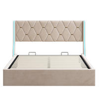 POLSTERBETT 140x200 cm LED Kopfteil Lattenrost Samt beige - Beige, Holz (140/200cm) - LEBENLANG