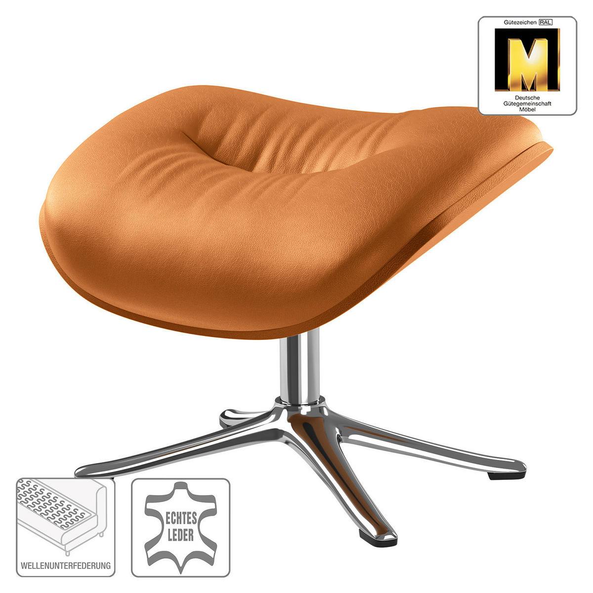 POLSTERHOCKER - Chromfarben/Cognac, Leder/Metall (44/39/42cm) - home24
