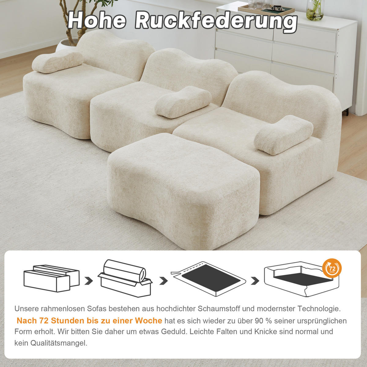ECKSOFA 288/167/70 cm in Beige aus Samt, modular und mit Ottomane - Beige, Textil (167/288cm) - Flora Grace