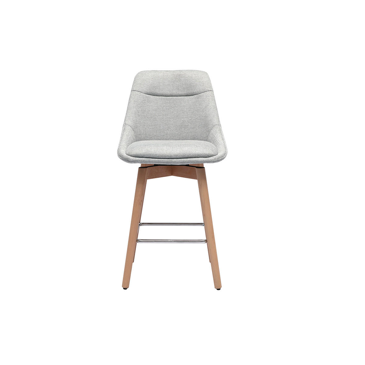 BARHOCKER mit 360° Drehfunktion aus grauem Samteffekt Stoff und hellem Holz H65 cm (2er Set) ALESS - Grau, Textil (52.5/95.5/49.5cm) - Miliboo