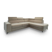 ECKSOFA ALVORO R-S Beige Velours-Stoff mit Schlaffunktion - Beige, Holz (253/190cm) - MASSENO