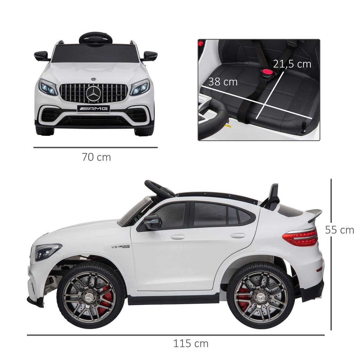 KINDER ELEKTROAUTO, Schwarz/Weiß, PP+ Metall - Weiß, Kunststoff (115/70/55cm) - HOMCOM