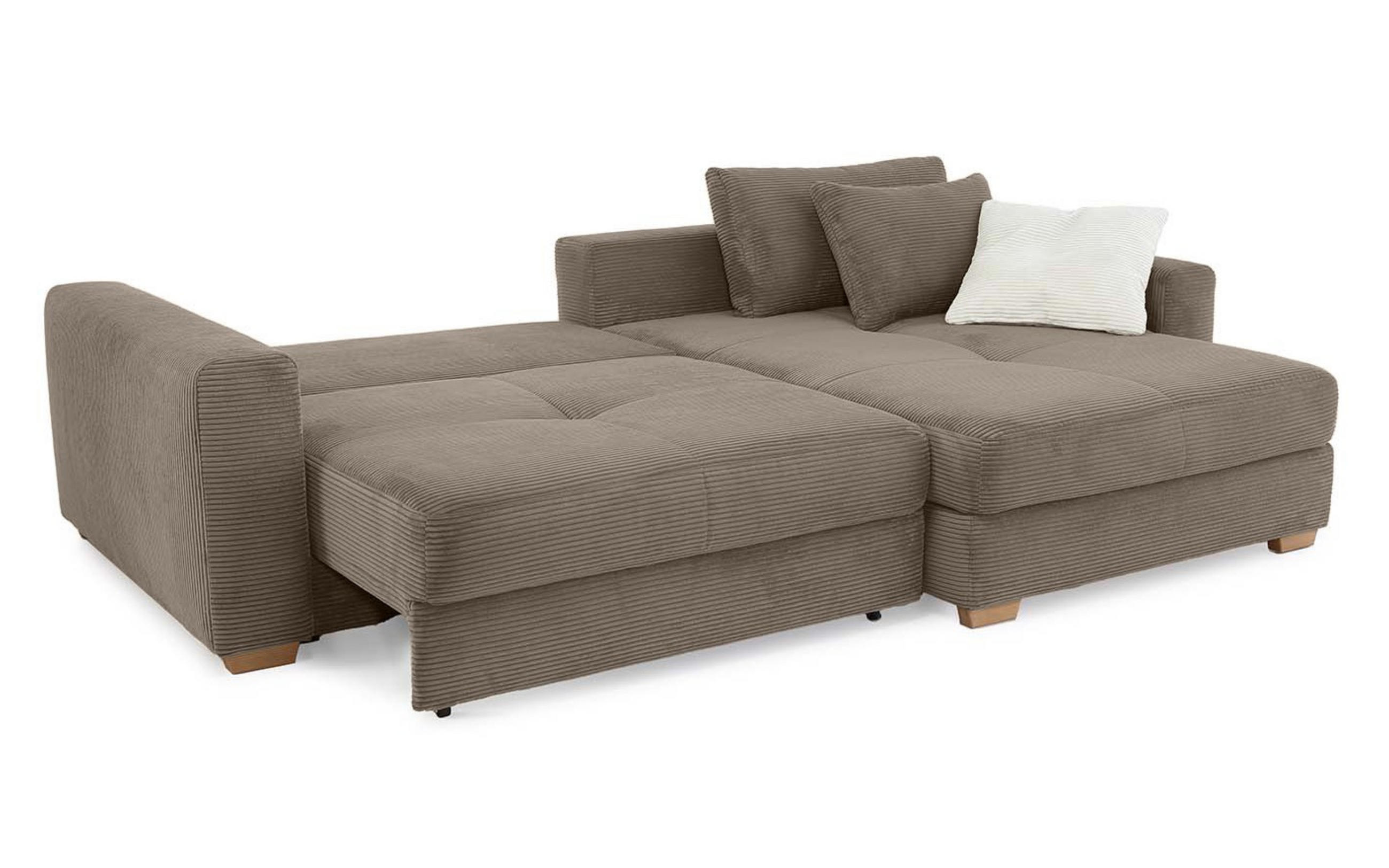 ECKSOFA-DAUERSCHLÄFER Federkern Bettkasten, seitenverkehrt montierbar B288/T186/H86 cm, Liegefl. 153x245 cm, Cord Braun Taupe / 15155 - Taupe/Eichefarben, Holz/Textil (288/186cm) - luma-home