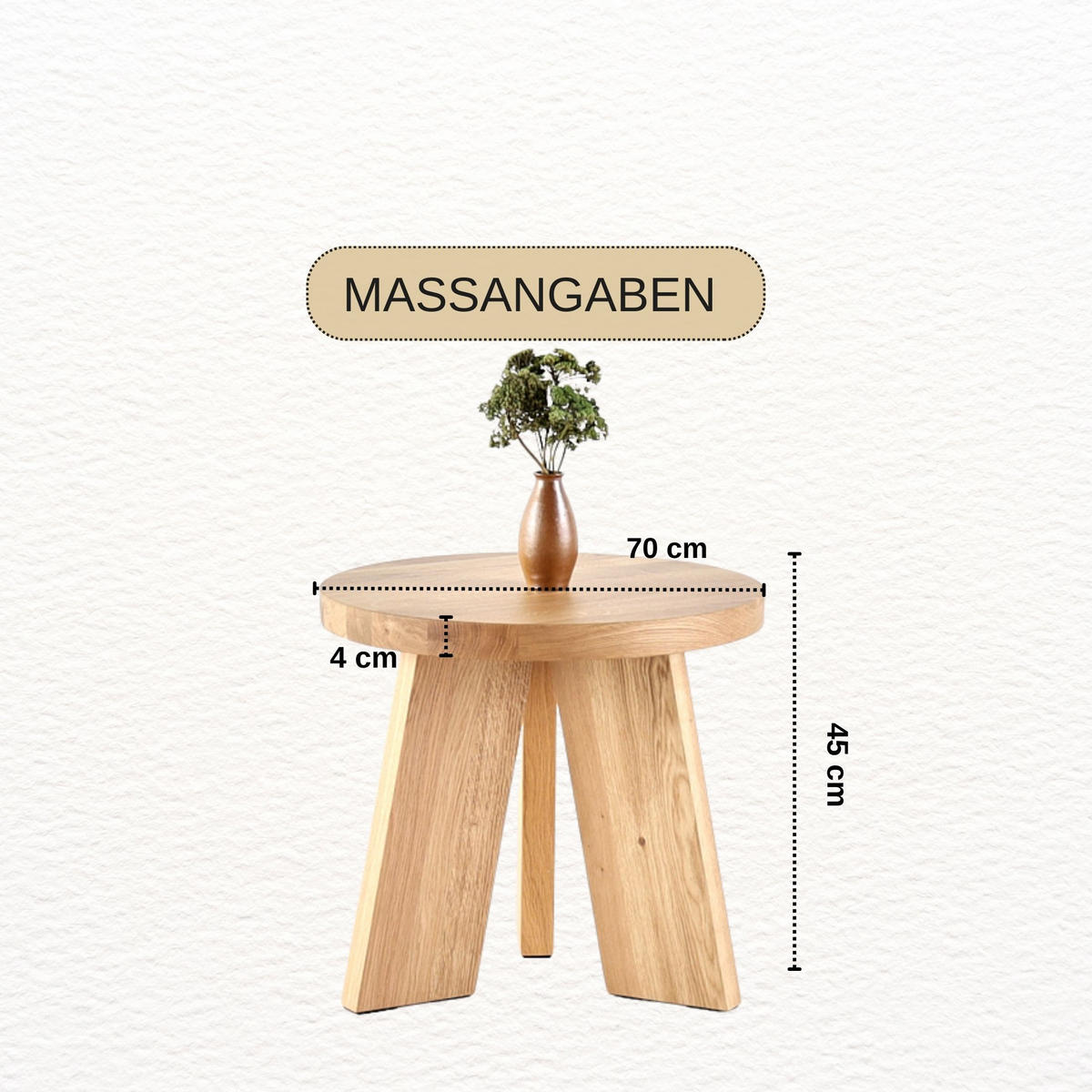 COUCHTISCH Eichenholz vollmassiv rund Naturbelassenen 70/70/45 - Naturfarben, Holz (70/70/45cm)