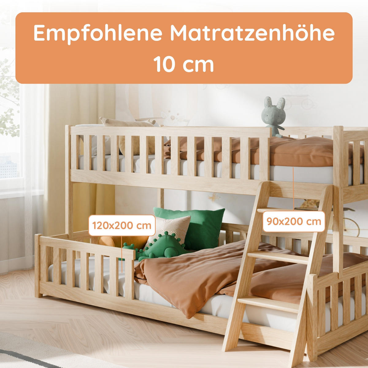 ETAGENBETT mit Leiter 120x200 in Natur - Naturfarben, Holz (120/200cm) - Kids Collective