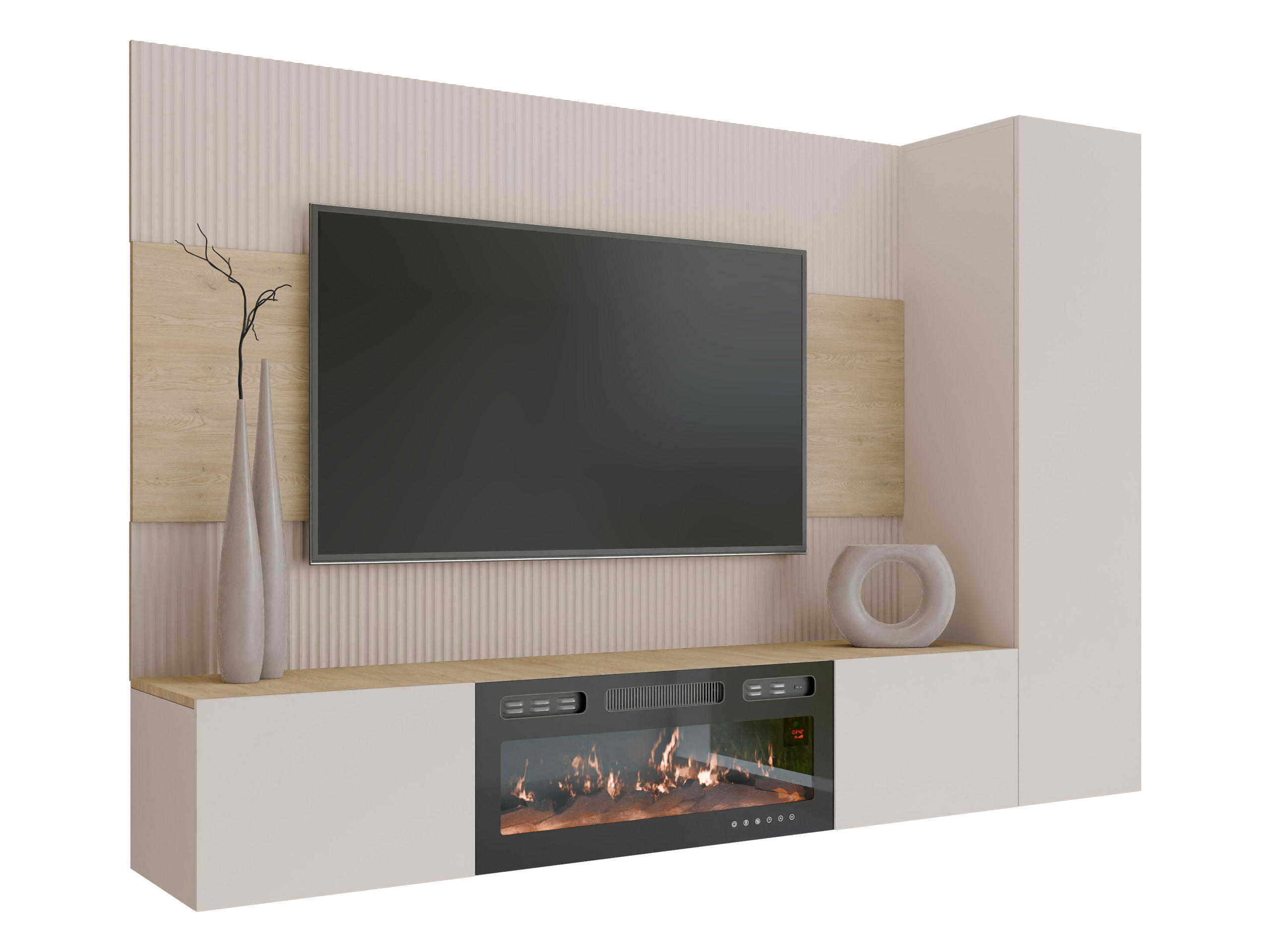 WOHNWAND Deromi VI mit Kamin - Beige, Holzwerkstoff (220/150/38cm) - MIRJAN24