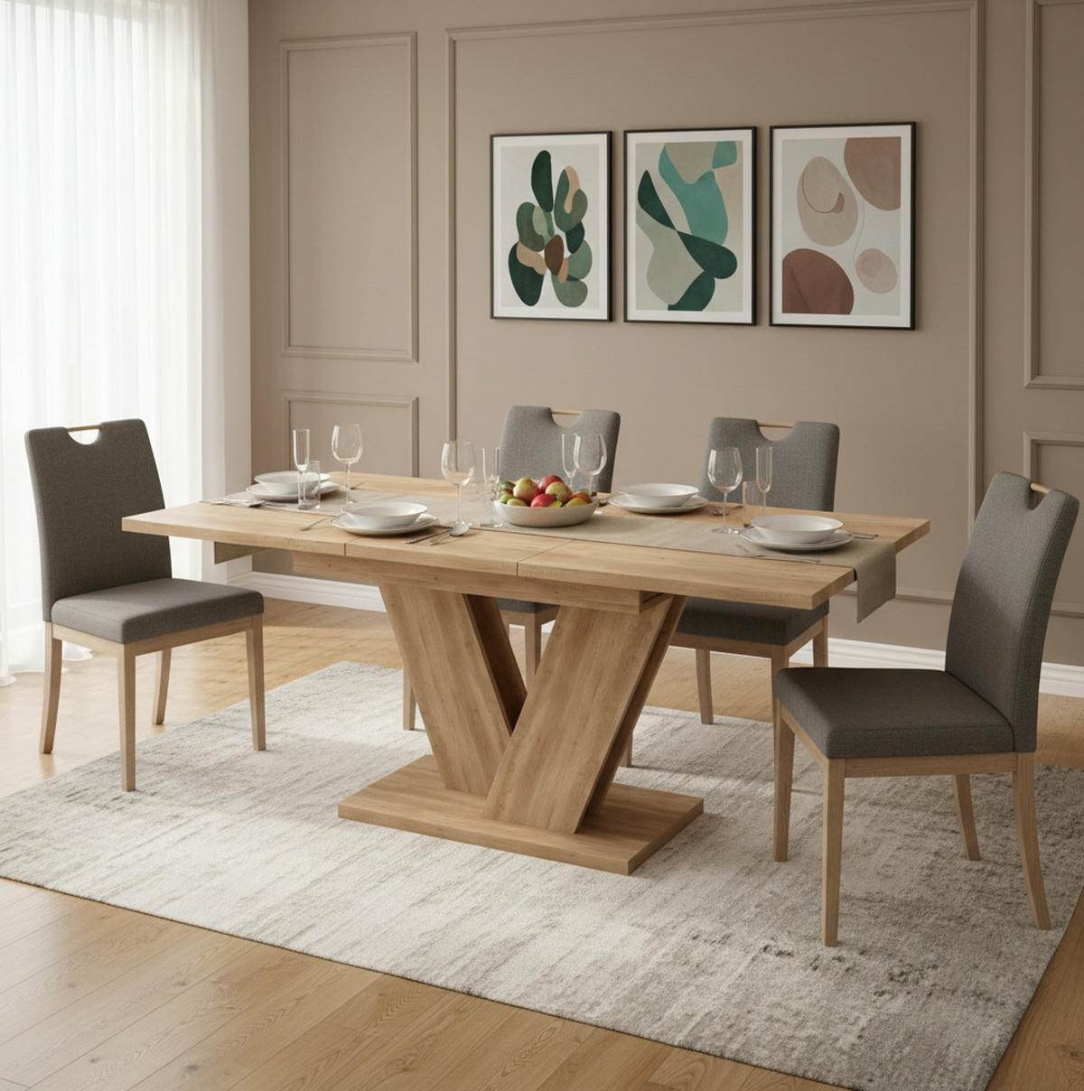 JÍDELNÍ stůl 140/180/80 cm dubový z MDF rozkládací s V-nohami - barva dubu, kompozitní dřevo (180/80/75.5cm) - OKWISH