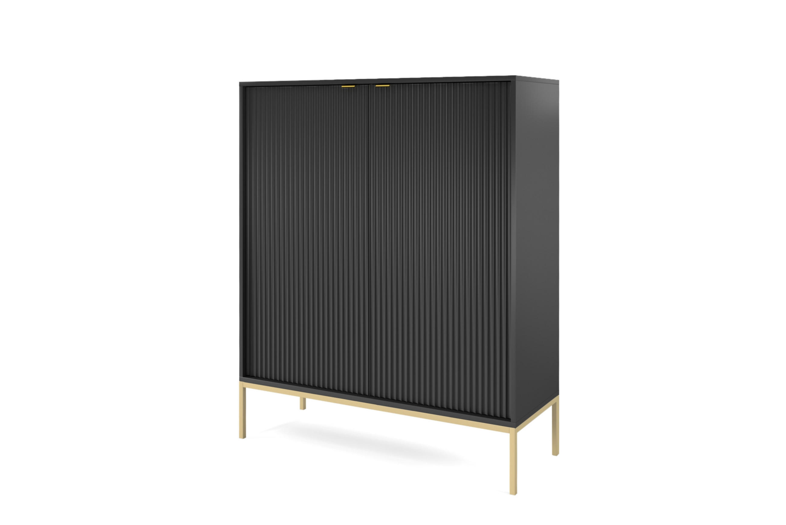 HOCHKOMMODE NOVA Geriffelt, 2-Türen, KOMMODE Schwarz, Goldfüße 104x39x cm Schwarz - Goldfarben/Schwarz, Holzwerkstoff/Kunststoff (104/125/39cm) - DomoHome