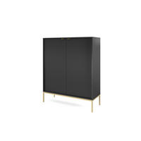 HOCHKOMMODE NOVA Geriffelt, 2-Türen, KOMMODE Schwarz, Goldfüße 104x39x cm Schwarz - Goldfarben/Schwarz, Holzwerkstoff/Kunststoff (104/125/39cm) - DomoHome