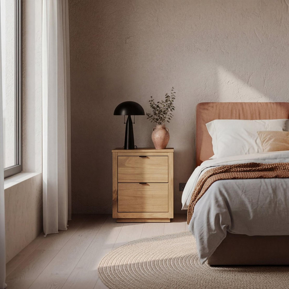 NACHTTISCH 2 SCHUBLADEN Sven Natürlich 47 cm x 58 cm 2er-Set - Naturfarben, Holz (47/58/39cm) - Klast Home