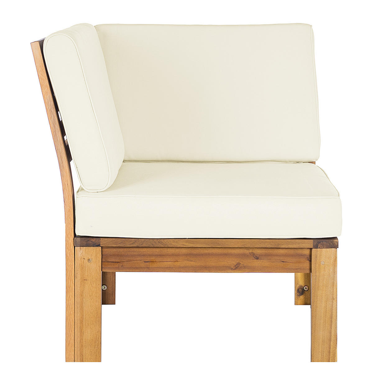 LOUNGEECKE - Webstoff / Akazie massiv - Weiß, Holz/Textil (71/73/71cm) - home24
