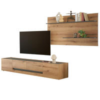 WOHNWAND Evoke Eiche, grau, Wohnkombination Set 2-teilig 300 cm - Eichefarben/Schwarz, Holz/Holzwerkstoff (300/180/45cm) - Furn.Design