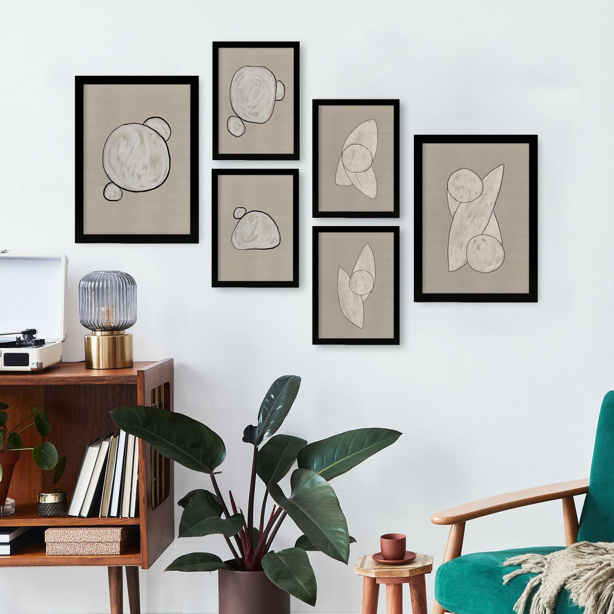 POSTER Set Mit 6 Kosmische Kontur In Form Abstracts Ästhetische Dekorative Gemälde Für Ihr Wohnzimmer, Schlafzimmer, Zuhause A3 & A4 Schwarzer Rahmen - Schwarz, Papier (29/3cm) - Nacnic