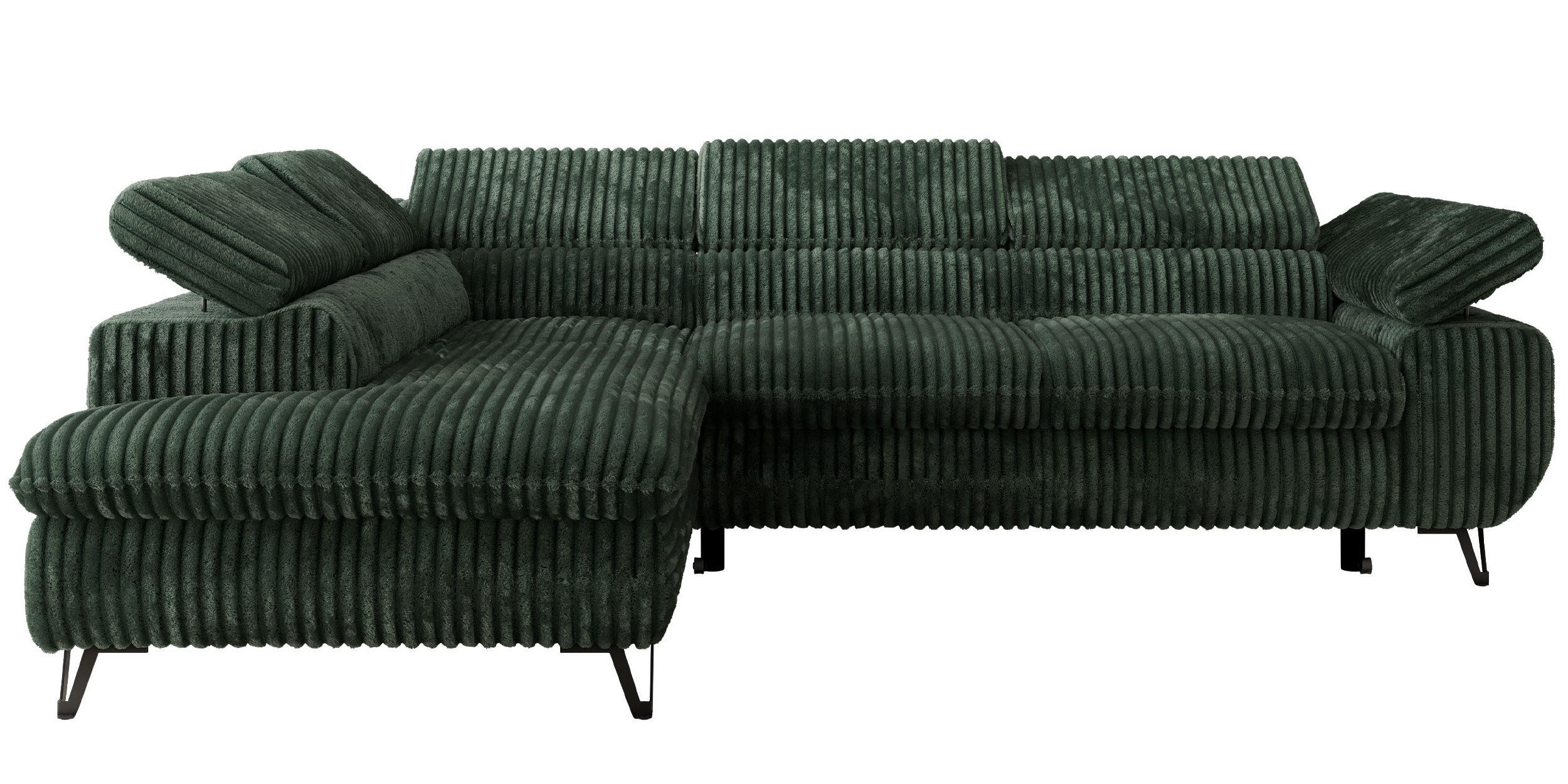 ECKSOFA PABLO L Grün Cord - Links Seite mit Visco Topper - Schwarz/Grün, Textil/Metall (208/273cm) - MKS