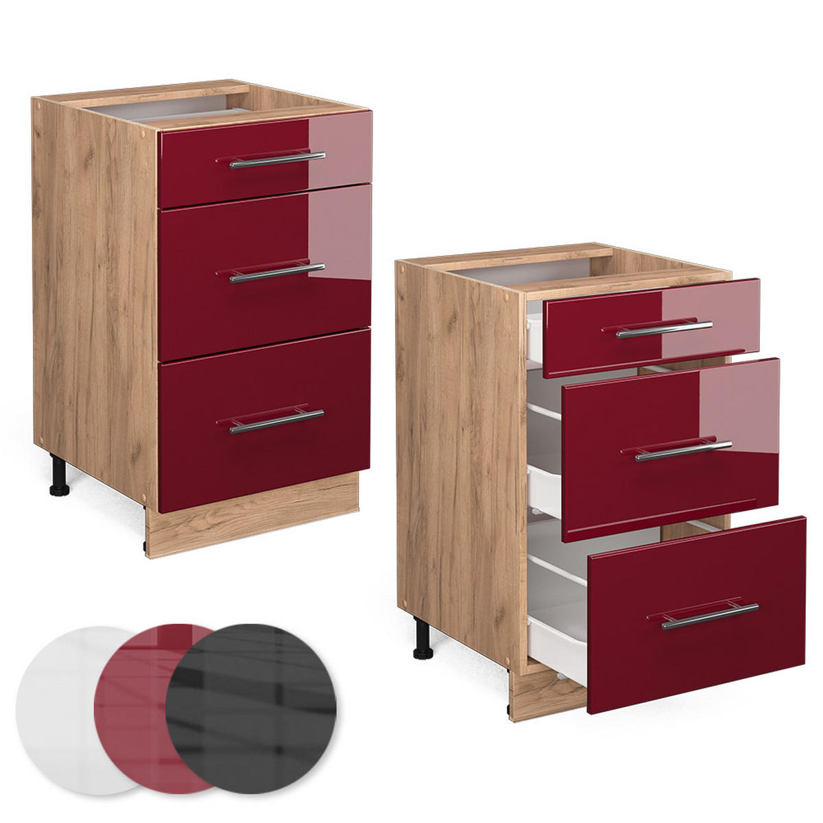 KÜCHENUNTERSCHRANK Fame-Line Bordeaux Hochglanz 50 cm, AP Anthrazit - Honigeiche/Bordeaux, Holzwerkstoff (50/82/60cm) - Vicco
