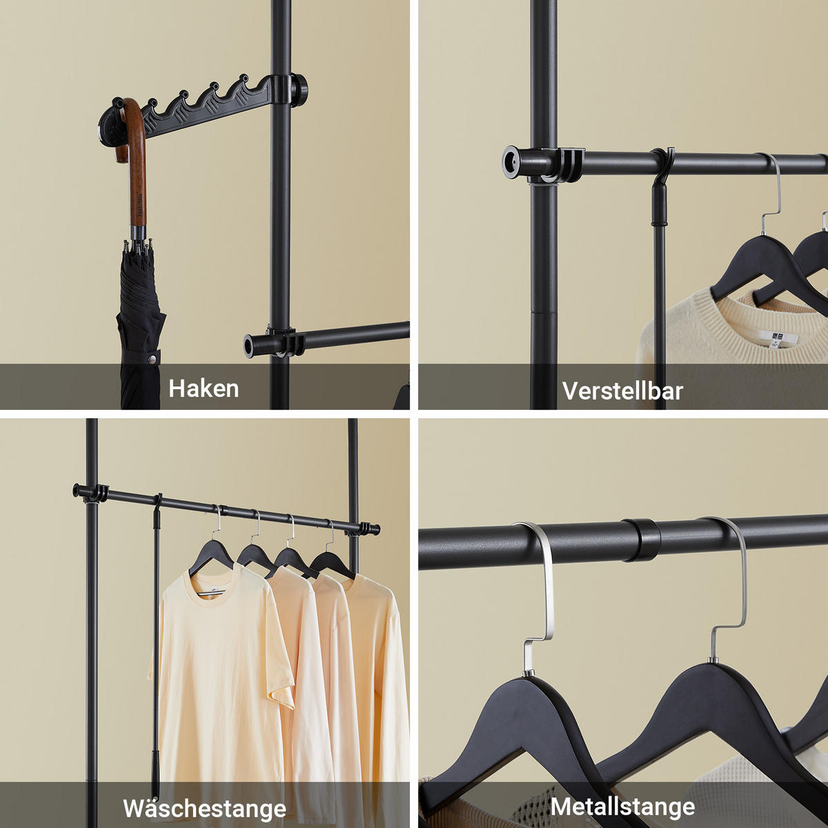 TELESKOP GARDEROBEN SYSTEM Schwarz - Schwarz, Kunststoff (226/285/3cm) - SoBuy