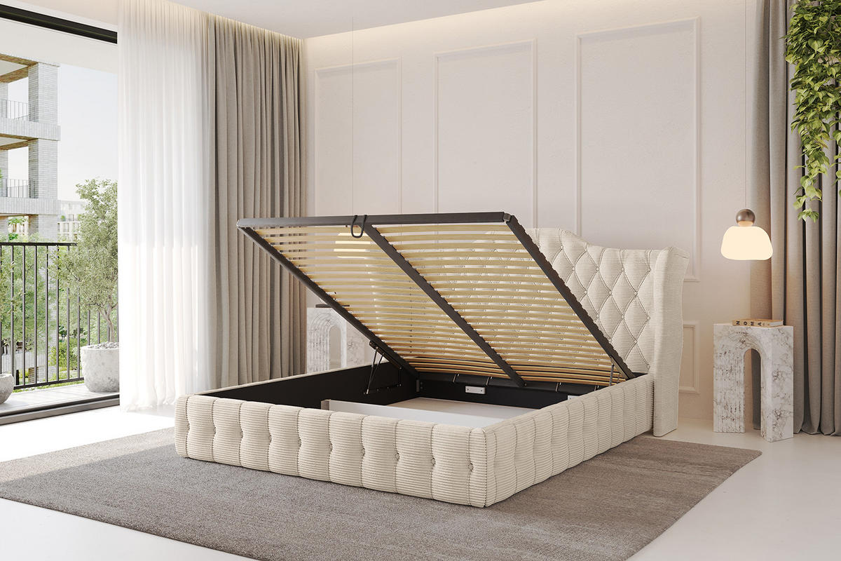 POLSTERBETT mit Bettkasten und Lattenrost, Boxbett ohne Matratze - MODY 180x200 Beige - Creme, Holzwerkstoff/Textil (180/200cm) - ALTDECOR