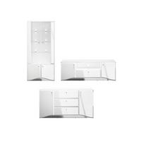 WOHNZIMMER-SET Glamour weiß / weiß hochglanz 3-teilig - Weiß Hochglanz/Weiß, Glas/Holz (407/191/41cm) - Feldmann-Wohnen