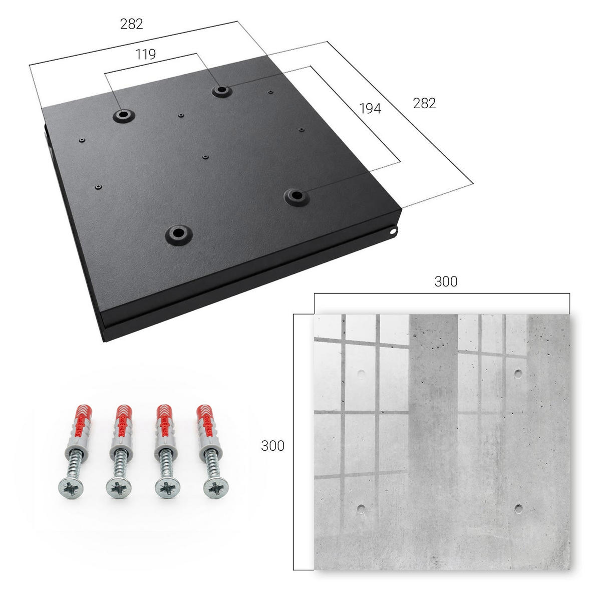 SCHLÜSSELBOX Schwarz 30x30 cm- Türöffnung nach rechts - Rohbeton - Grau, Metall (30/30/5cm) - TULUP
