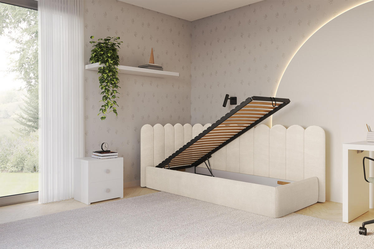EINZELLBETT Jugendbett mit Bettkasten, Rechts - ARTY 90x200 Beige - Kaschmir, Holzwerkstoff/Textil (90/200cm) - ALTDECOR