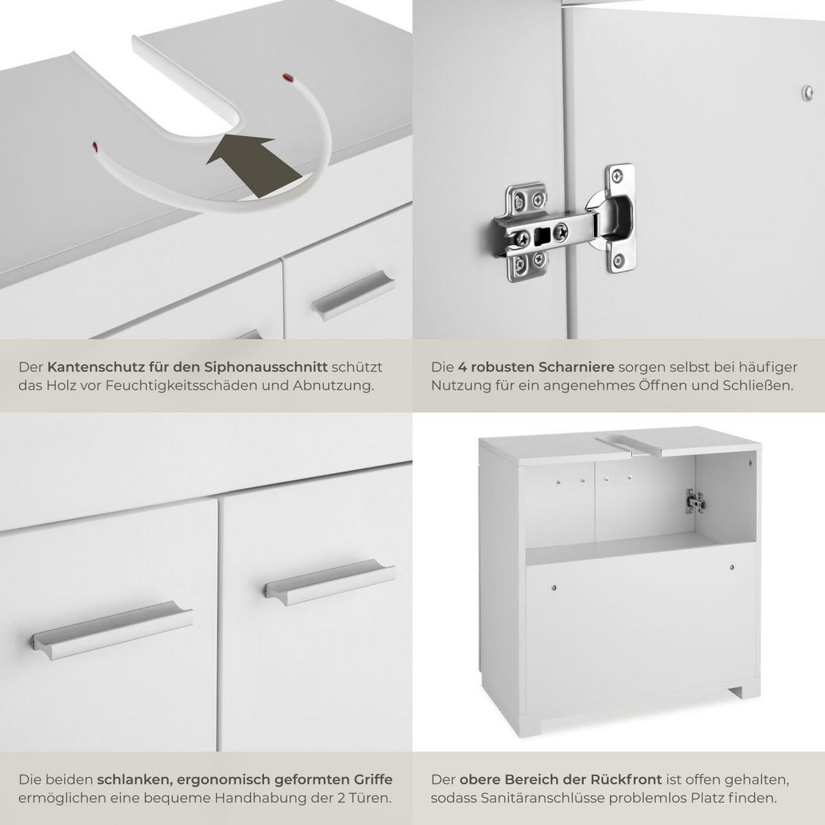 WASCHBECKENUNTERSCHRANK Idris, 60 x 35 x 56 cm, weiß - Weiß, Holzwerkstoff (60/56/35cm) - tectake