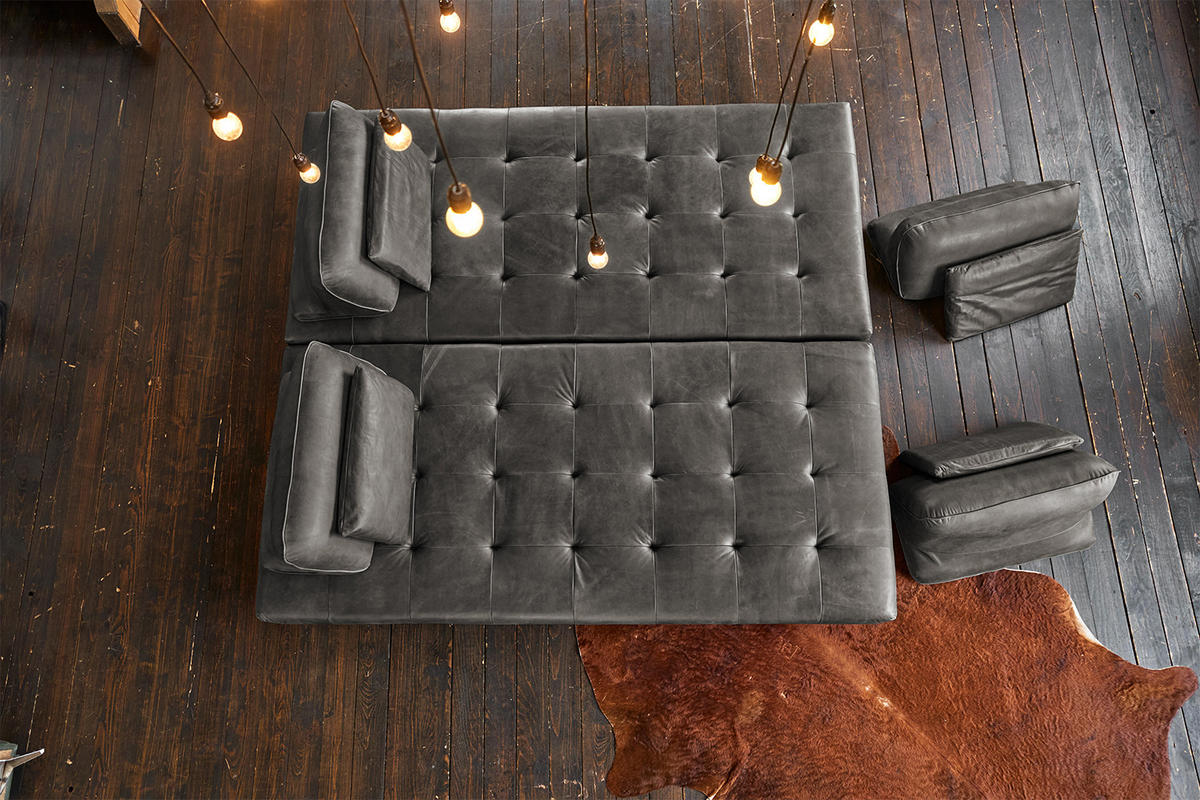 MODULSOFA WIOLO Grau Leder - Silberfarben/Grau, Leder (350/83/240cm) - KAWOLA