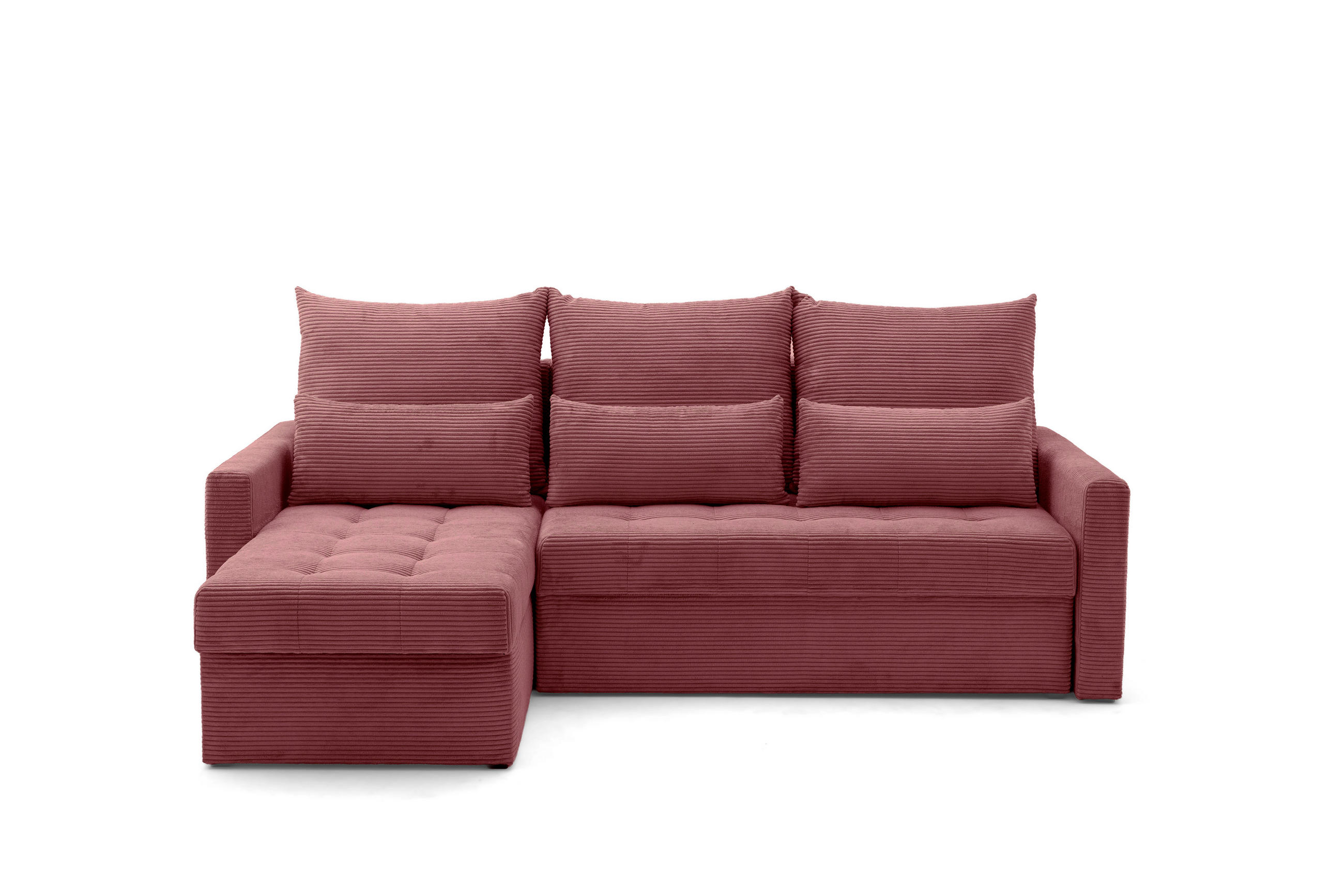ECKSOFA PULA L Links mit Schlaffunktion 132x198 Cord Rosa - Pink/Schwarz, Holz/Kunststoff (214/145cm) - NACANAPA