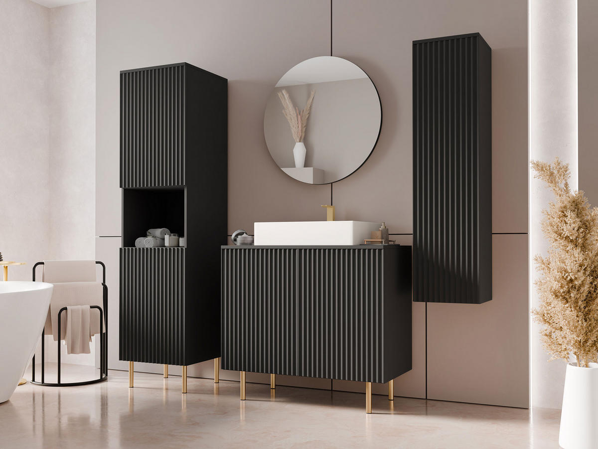 BADMÖBEL-SET Nubia V - Goldfarben/Schwarz, Holzwerkstoff/Metall (87/79/45cm) - MIRJAN24