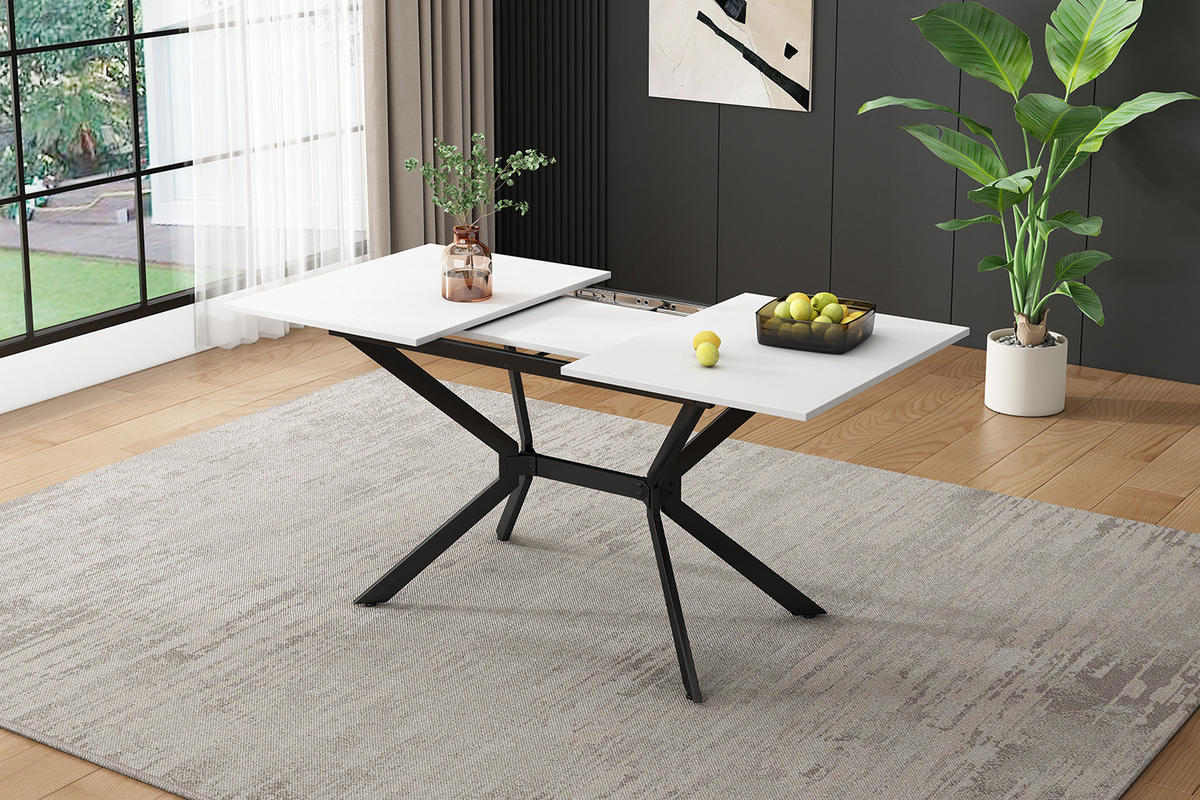 ESSTISCH 120/160/80 cm in Weiß aus MDF, ausziehbar mit schwarzen Metallbeinen - Weiß, Holzwerkstoff (160/75/80cm) - Flora Grace